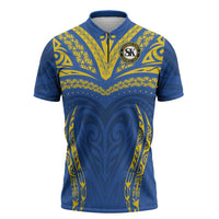 Custom Oceania Football Solomon Kings Zipper Polo Shirt Polynesian Tribal Pattern