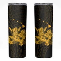 Gold Hawaiian Hibiscus Shaka Sign Skinny Tumbler
