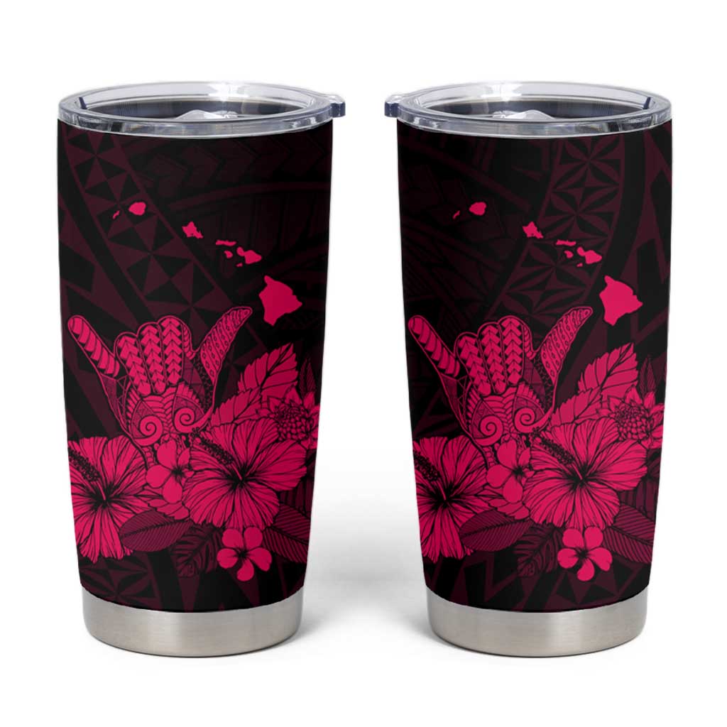 Pink Hawaiian Hibiscus Shaka Sign Tumbler Cup