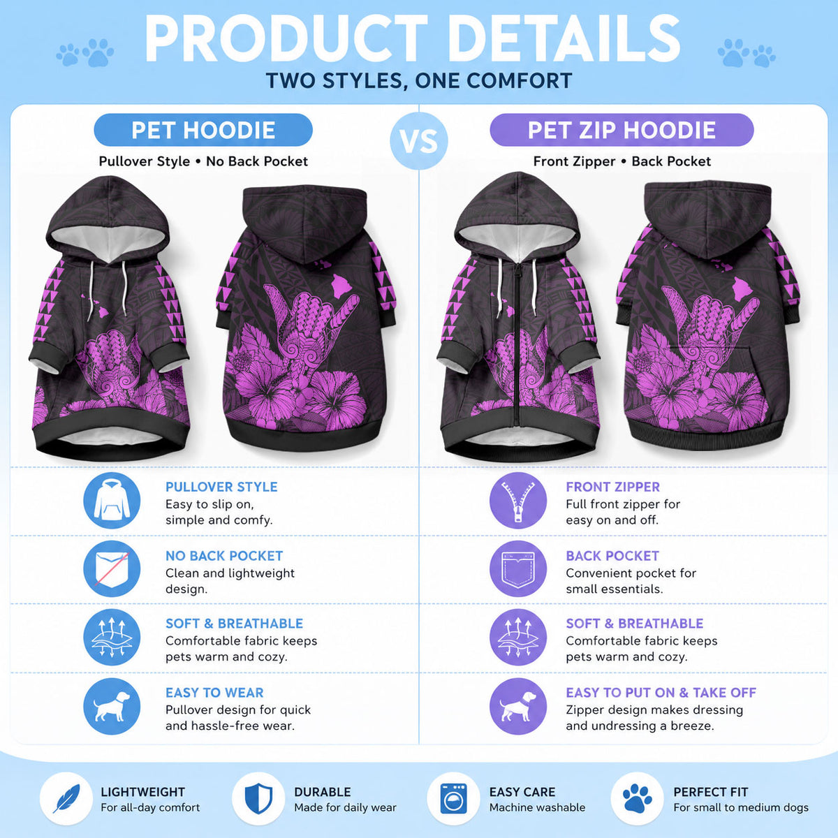 Hawaii Shaka Sign Pet Hoodie Purple Version LT9 - Polynesian Pride