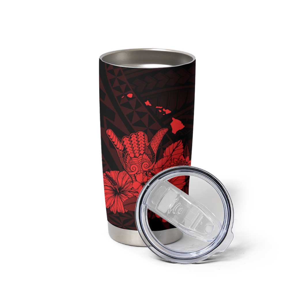 Red Hawaiian Hibiscus Shaka Sign Tumbler Cup