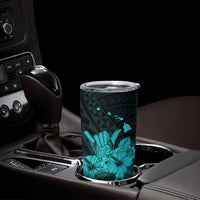Turquoise Hawaiian Hibiscus Shaka Sign Tumbler Cup