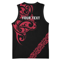 All Black Maori Tribal Tattoo Personalised Basketball Jersey Classic Red Polynesian Style - Polynesian Pride
