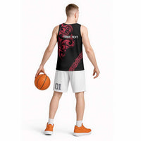 All Black Maori Tribal Tattoo Personalised Basketball Jersey Classic Red Polynesian Style - Polynesian Pride