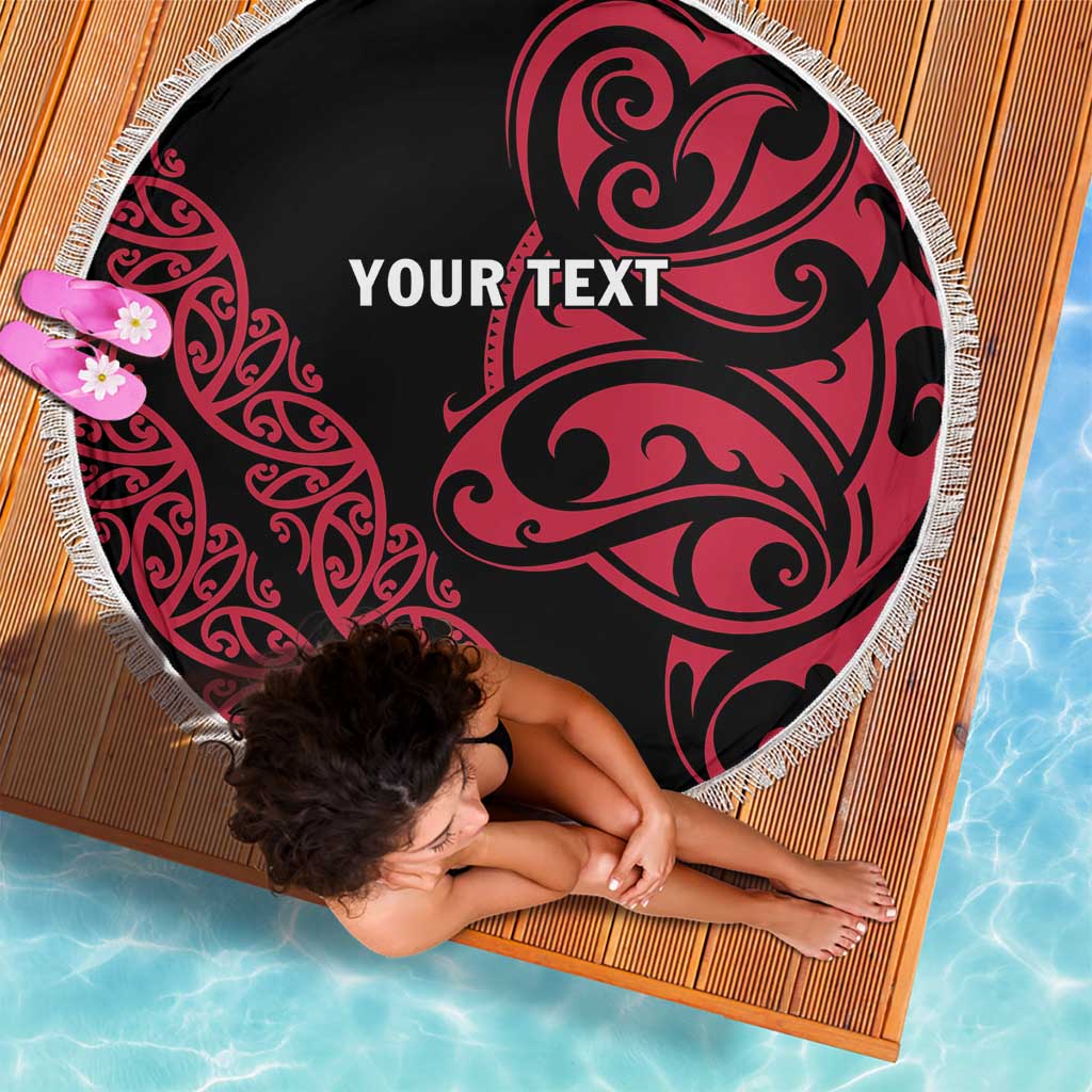 All Black Maori Tribal Tattoo Personalised Beach Blanket Classic Red Polynesian Style - Polynesian Pride