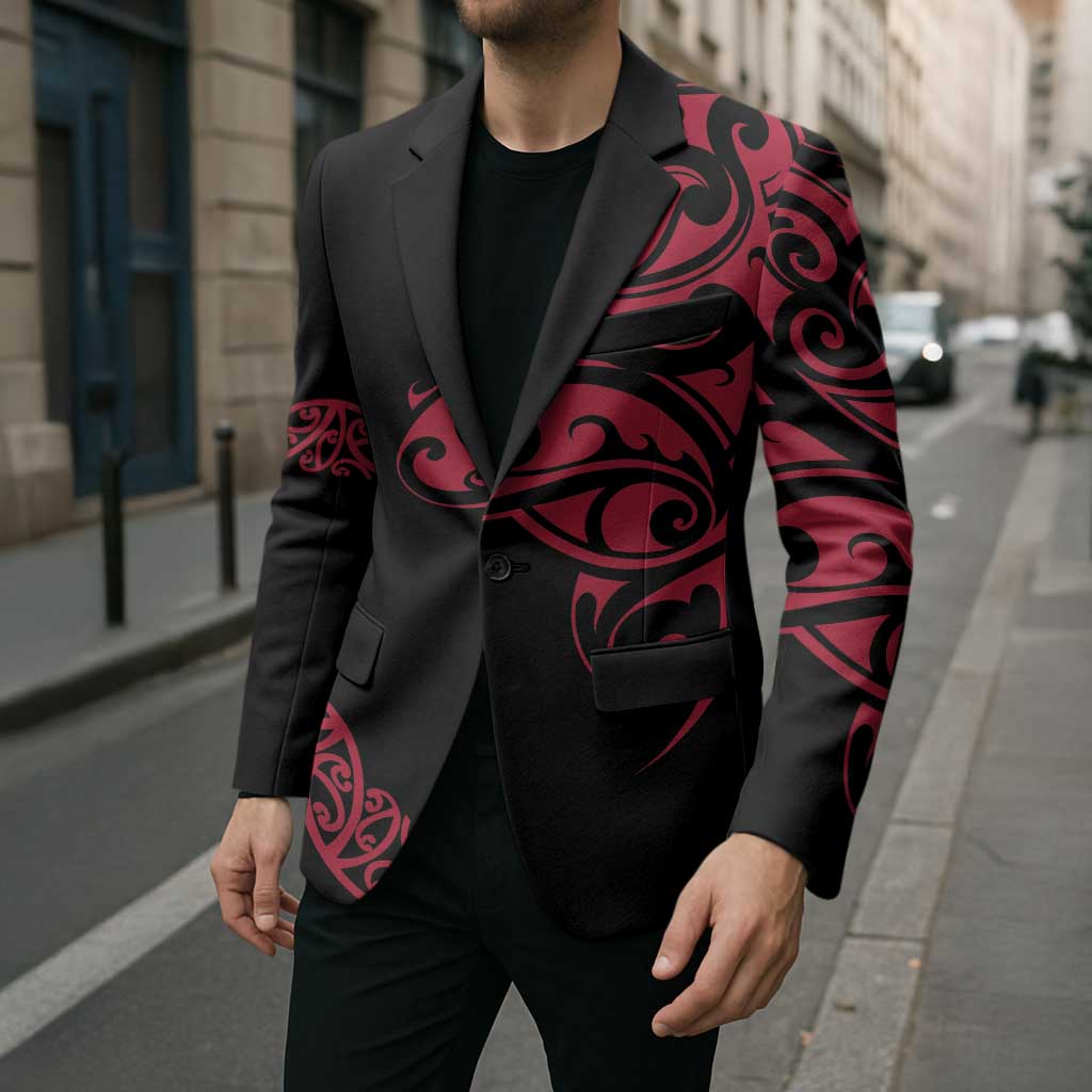 All Black Maori Tribal Tattoo Personalised Blazer Classic Red Polynesian Style - Polynesian Pride