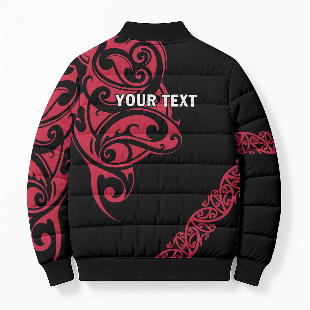 All Black Maori Tribal Tattoo Personalised Bomber Puffer Jacket Classic Red Polynesian Style - Polynesian Pride