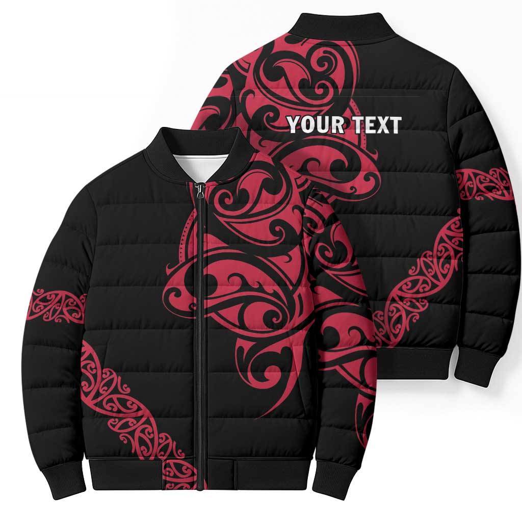 All Black Maori Tribal Tattoo Personalised Bomber Puffer Jacket Classic Red Polynesian Style - Polynesian Pride