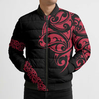 All Black Maori Tribal Tattoo Personalised Bomber Puffer Jacket Classic Red Polynesian Style - Polynesian Pride
