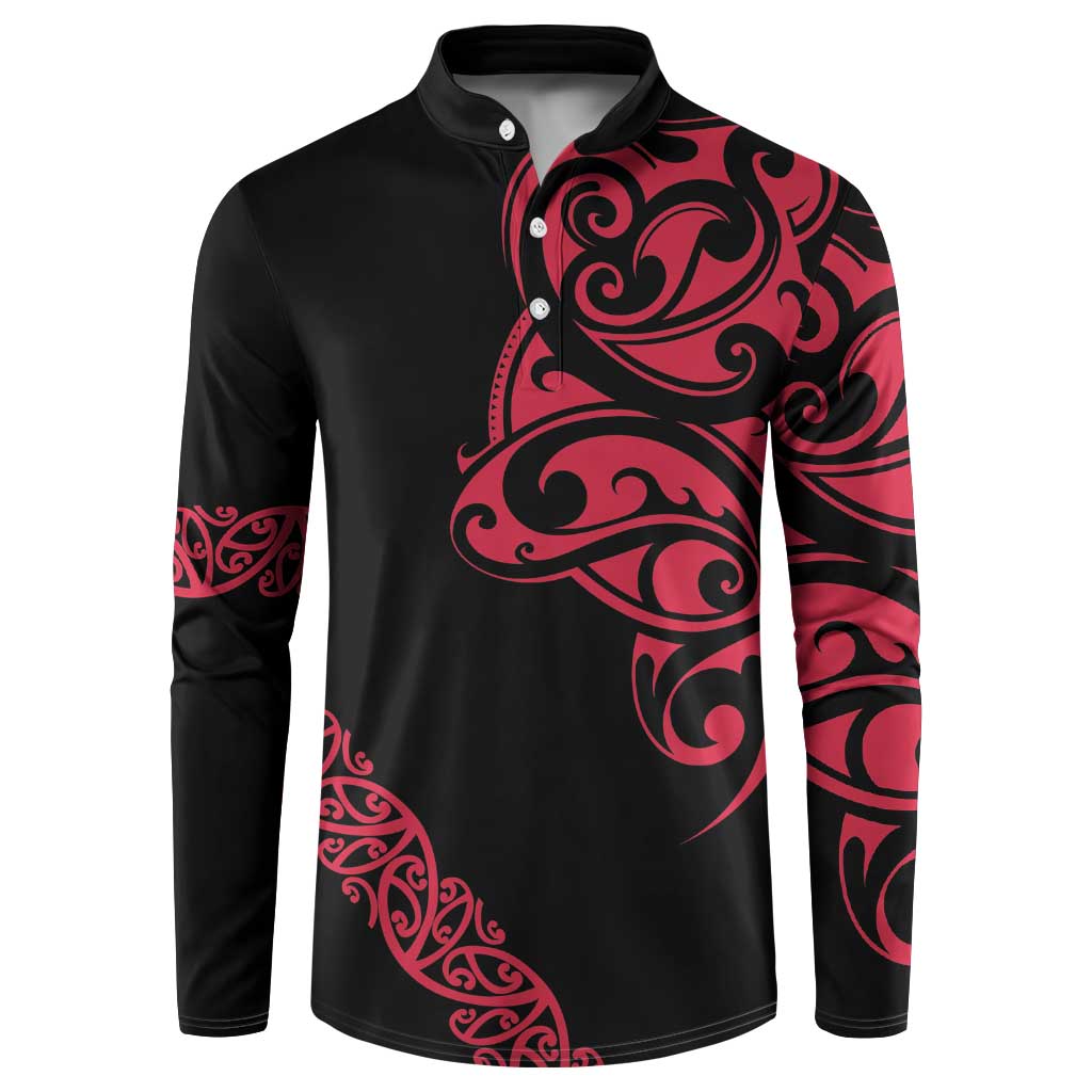 All Black Maori Tribal Tattoo Personalised Button Sweatshirt Classic Red Polynesian Style - Polynesian Pride