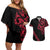 All Black Maori Tribal Tattoo Personalised Couples Matching Off Shoulder Short Dress and Hawaiian Shirt Classic Red Polynesian Style - Polynesian Pride