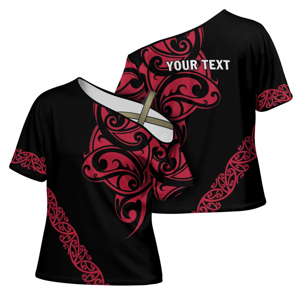 All Black Maori Tribal Tattoo Personalised Cross Shoulder Shirt Classic Red Polynesian Style - Polynesian Pride