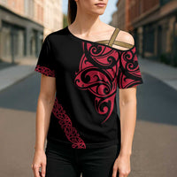 All Black Maori Tribal Tattoo Personalised Cross Shoulder Shirt Classic Red Polynesian Style - Polynesian Pride