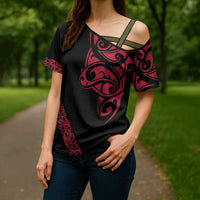 All Black Maori Tribal Tattoo Personalised Cross Shoulder Shirt Classic Red Polynesian Style - Polynesian Pride