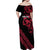All Black Maori Tribal Tattoo Personalised Family Matching Off Shoulder Maxi Dress and Hawaiian Shirt Classic Red Polynesian Style - Polynesian Pride