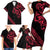All Black Maori Tribal Tattoo Personalised Family Matching Short Sleeve Bodycon Dress and Hawaiian Shirt Classic Red Polynesian Style - Polynesian Pride