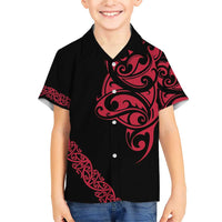 All Black Maori Tribal Tattoo Personalised Family Matching Short Sleeve Bodycon Dress and Hawaiian Shirt Classic Red Polynesian Style - Polynesian Pride