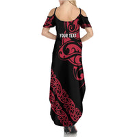 All Black Maori Tribal Tattoo Personalised Family Matching Summer Maxi Dress and Hawaiian Shirt Classic Red Polynesian Style - Polynesian Pride