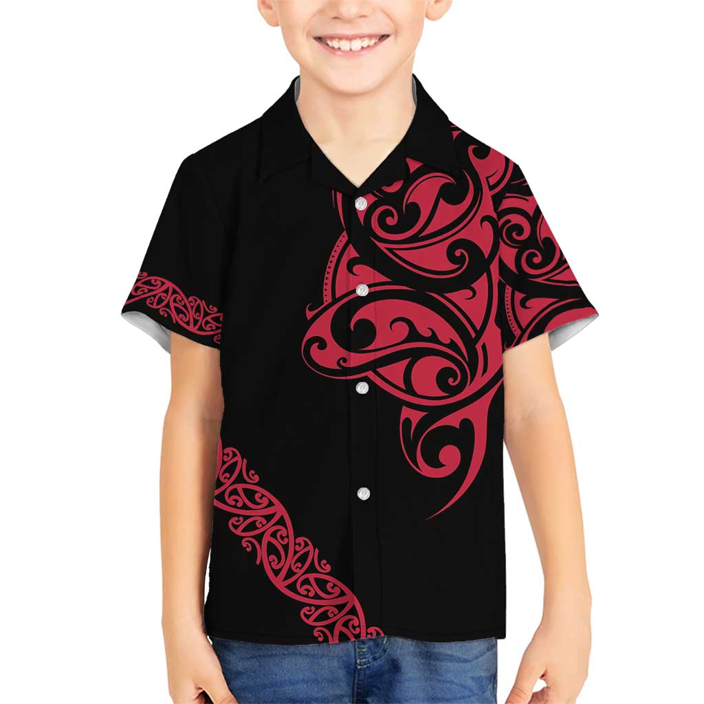 All Black Maori Tribal Tattoo Personalised Family Matching Summer Maxi Dress and Hawaiian Shirt Classic Red Polynesian Style - Polynesian Pride