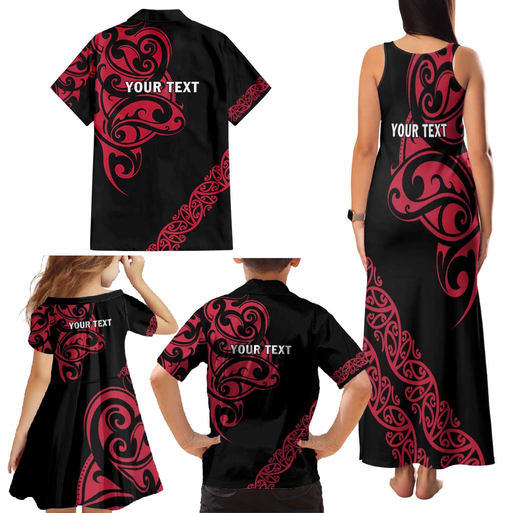 All Black Maori Tribal Tattoo Personalised Family Matching Tank Maxi Dress and Hawaiian Shirt Classic Red Polynesian Style - Polynesian Pride