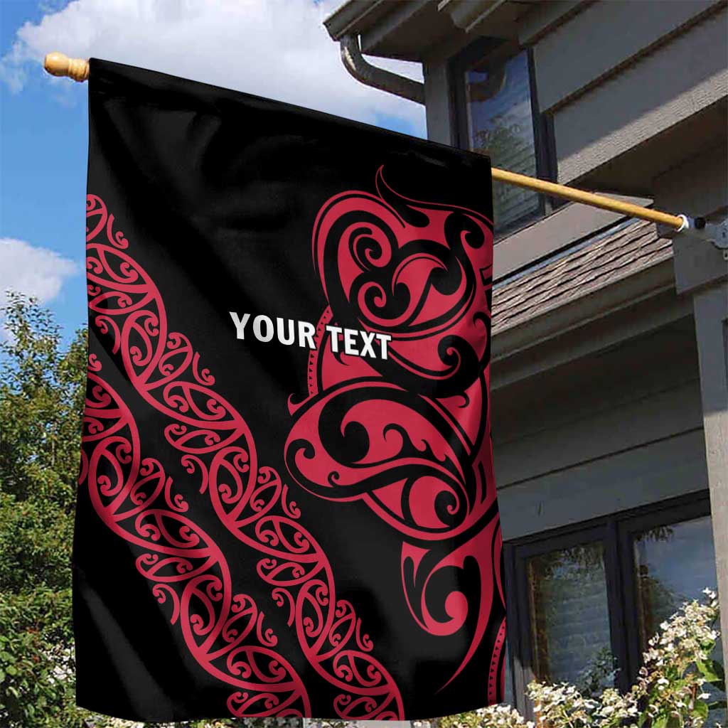 All Black Maori Tribal Tattoo Personalised Garden Flag Classic Red Polynesian Style - Polynesian Pride