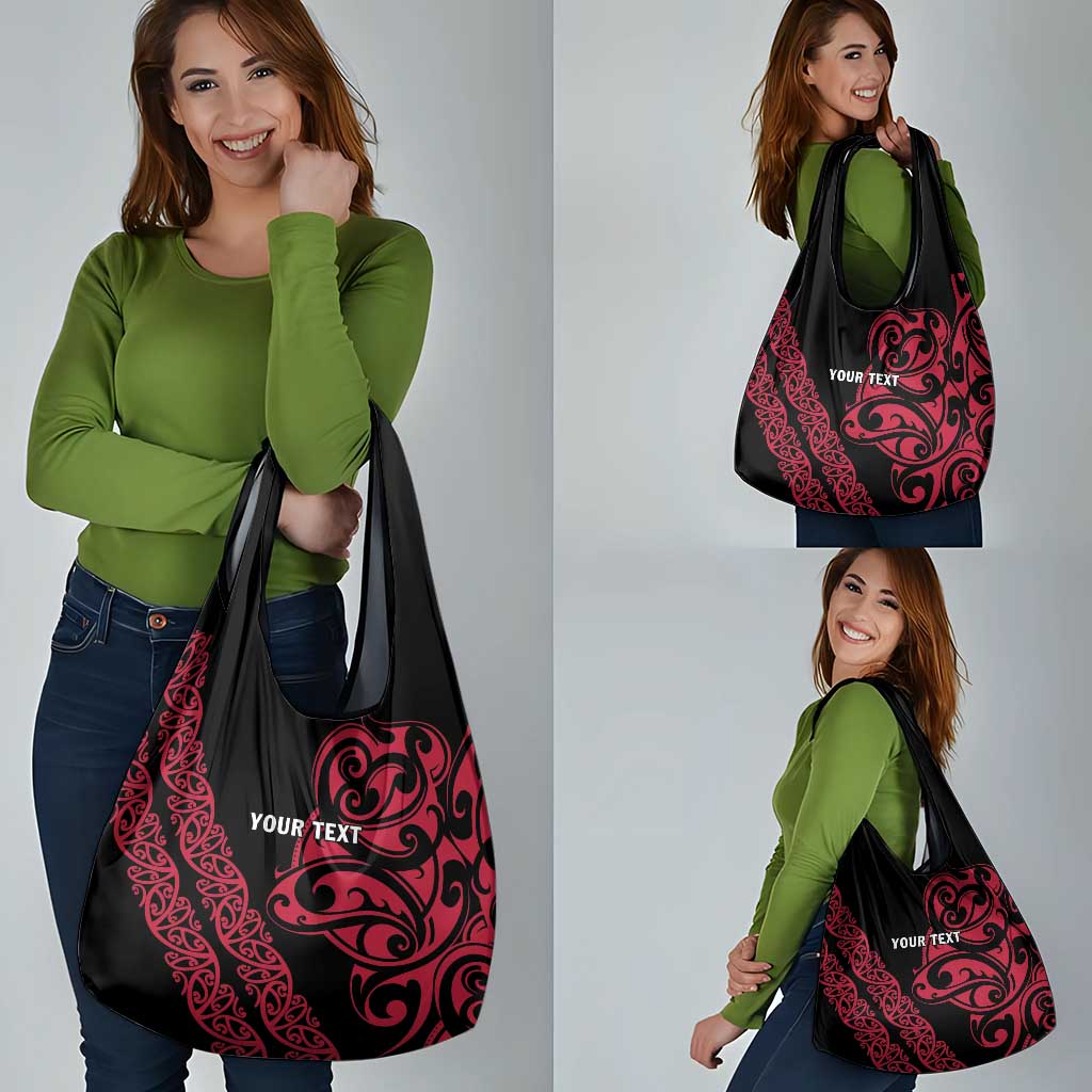 All Black Maori Tribal Tattoo Personalised Grocery Bag Classic Red Polynesian Style - Polynesian Pride