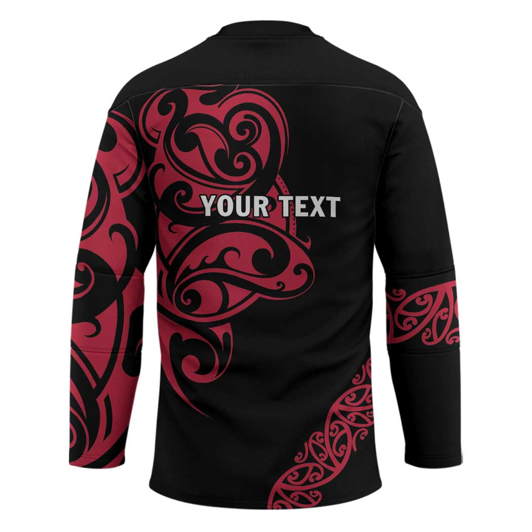 All Black Maori Tribal Tattoo Personalised Hockey Jersey Classic Red Polynesian Style - Polynesian Pride