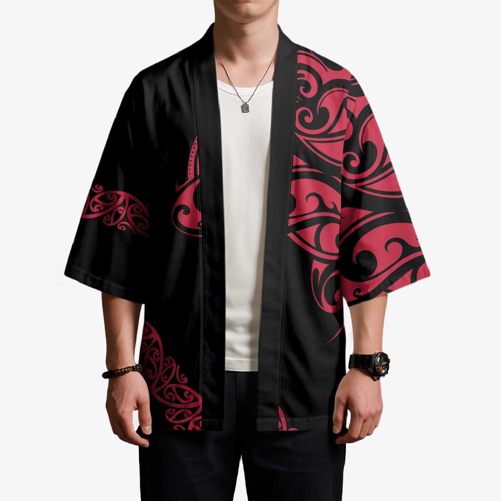 All Black Maori Tribal Tattoo Personalised Kimono Classic Red Polynesian Style - Polynesian Pride