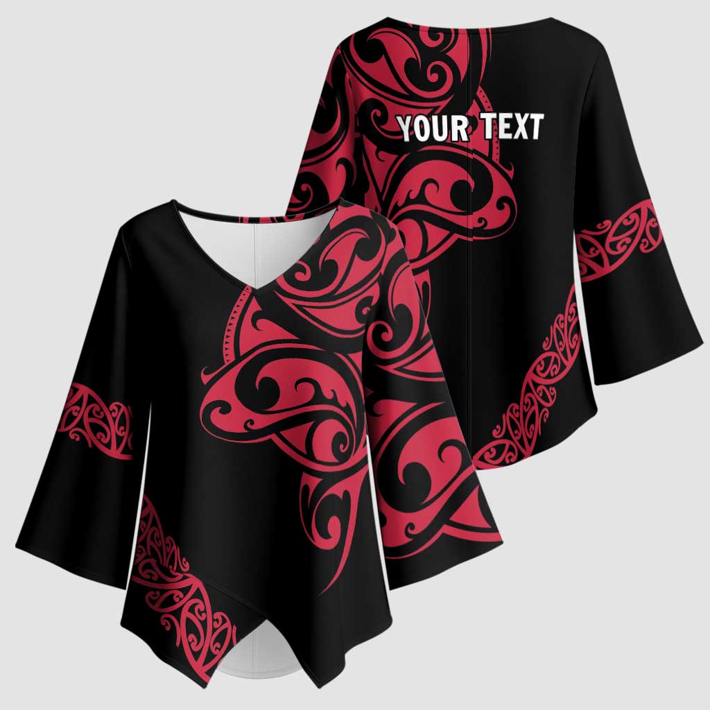 All Black Maori Tribal Tattoo Personalised Kimono Sleeve Blouse Classic Red Polynesian Style - Polynesian Pride