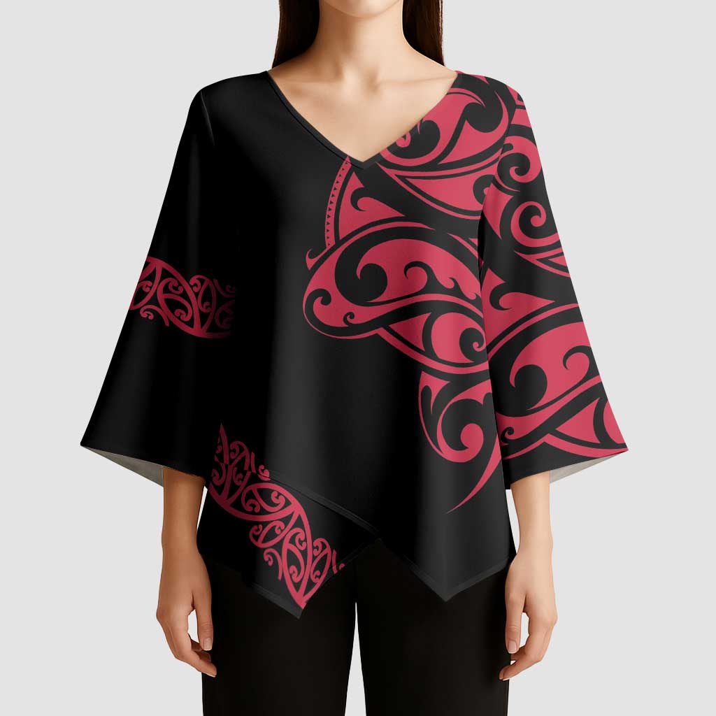 All Black Maori Tribal Tattoo Personalised Kimono Sleeve Blouse Classic Red Polynesian Style - Polynesian Pride