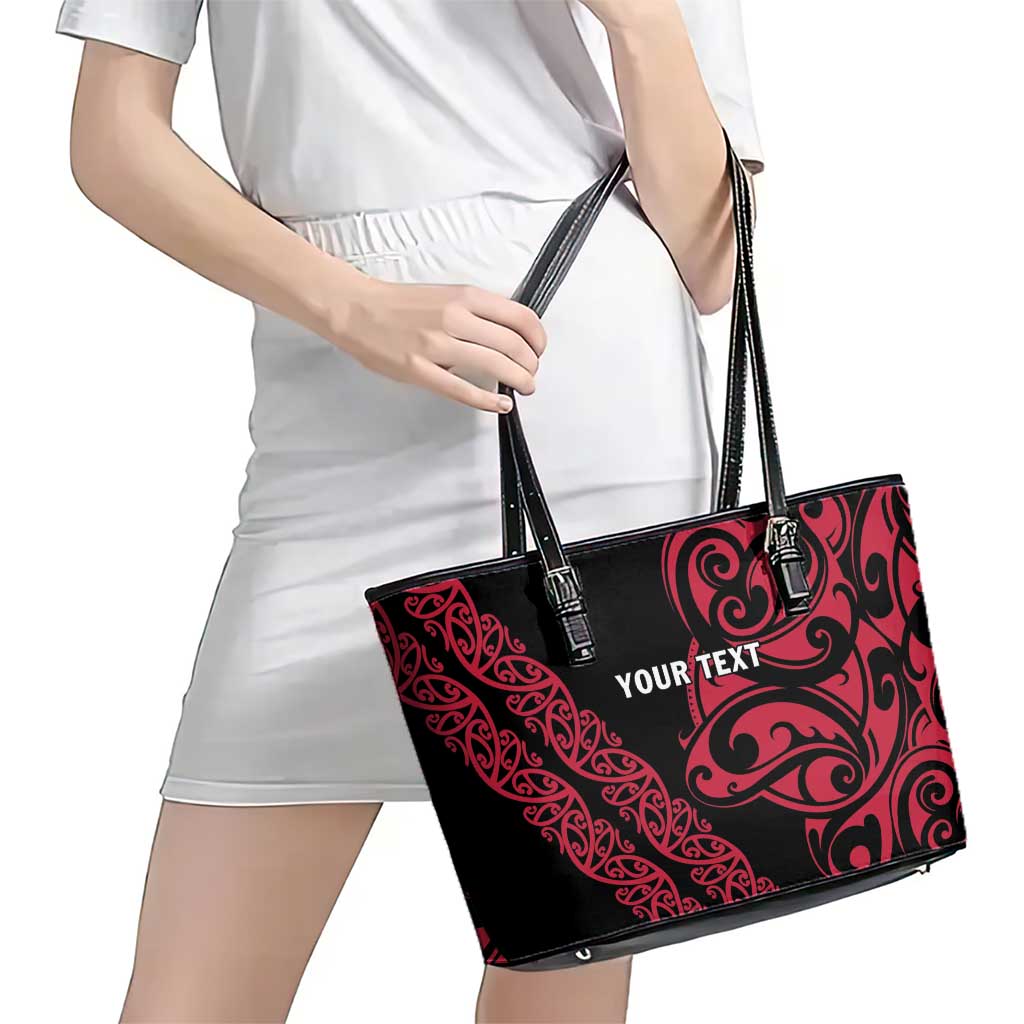 All Black Maori Tribal Tattoo Personalised Leather Tote Bag Classic Red Polynesian Style - Polynesian Pride