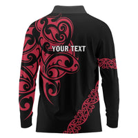 All Black Maori Tribal Tattoo Personalised Long Sleeve Polo Shirt Classic Red Polynesian Style - Polynesian Pride