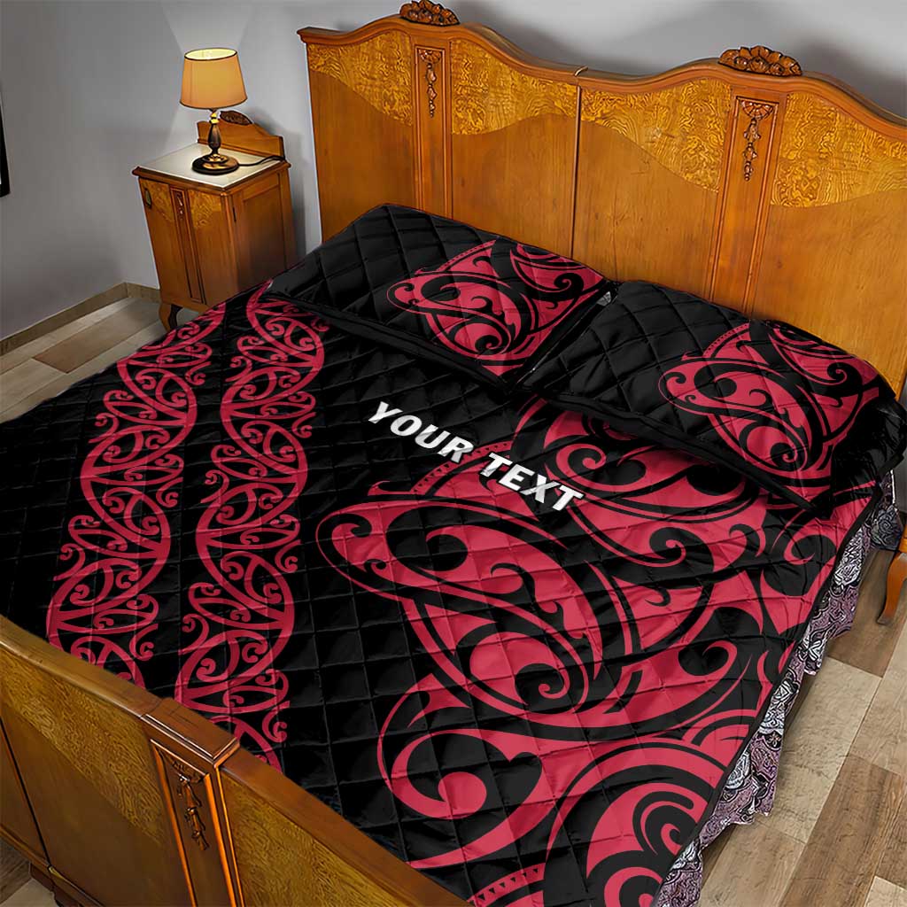 All Black Maori Tribal Tattoo Personalised Quilt Bed Set Classic Red Polynesian Style - Polynesian Pride