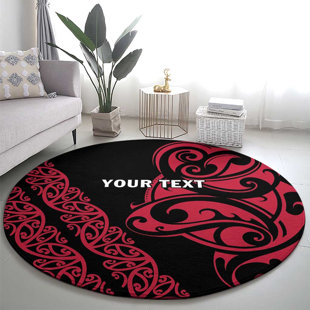 All Black Maori Tribal Tattoo Personalised Round Carpet Classic Red Polynesian Style - Polynesian Pride