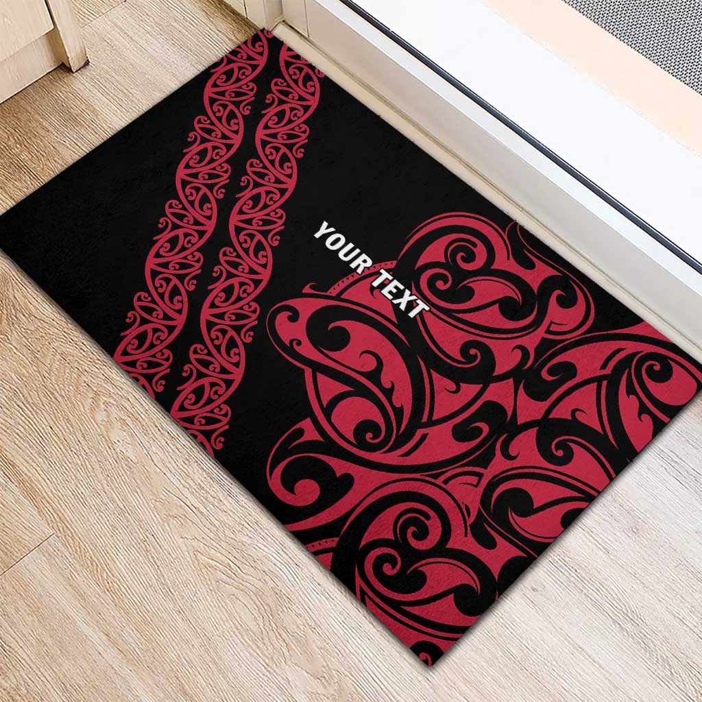 All Black Maori Tribal Tattoo Personalised Rubber Doormat Classic Red Polynesian Style - Polynesian Pride