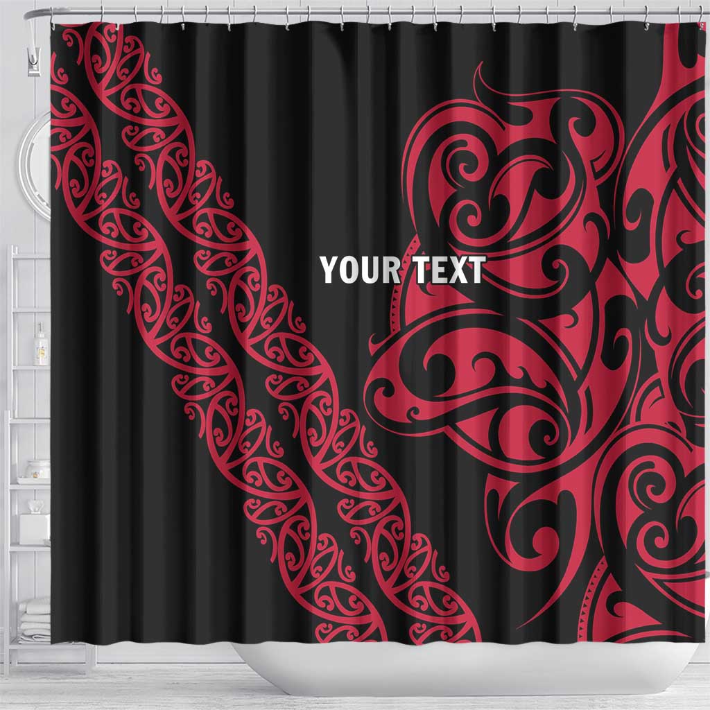 All Black Maori Tribal Tattoo Personalised Shower Curtain Classic Red Polynesian Style - Polynesian Pride