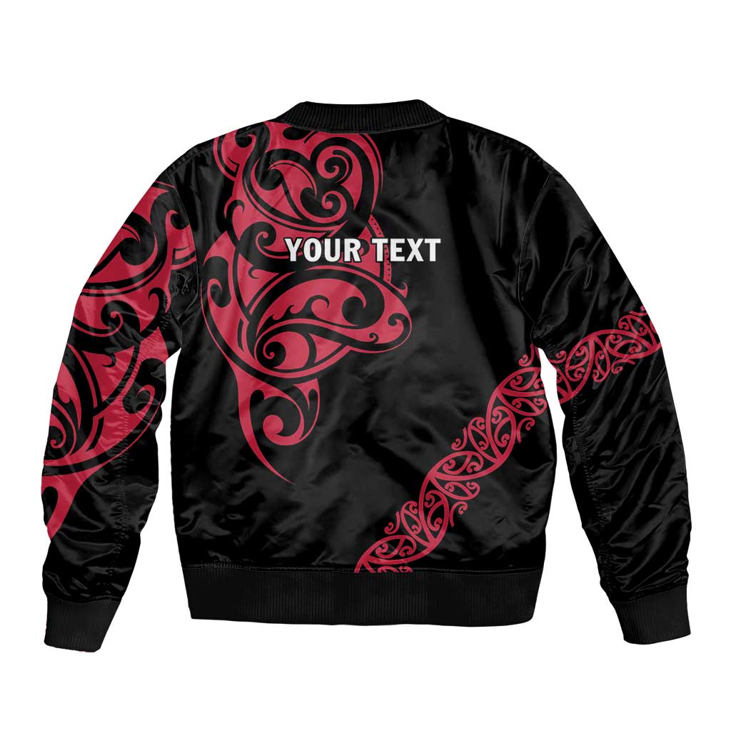 All Black Maori Tribal Tattoo Personalised Sleeve Zip Bomber Jacket Classic Red Polynesian Style - Polynesian Pride