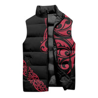 All Black Maori Tribal Tattoo Personalised Sleeveless Puffer Jacket Classic Red Polynesian Style - Polynesian Pride