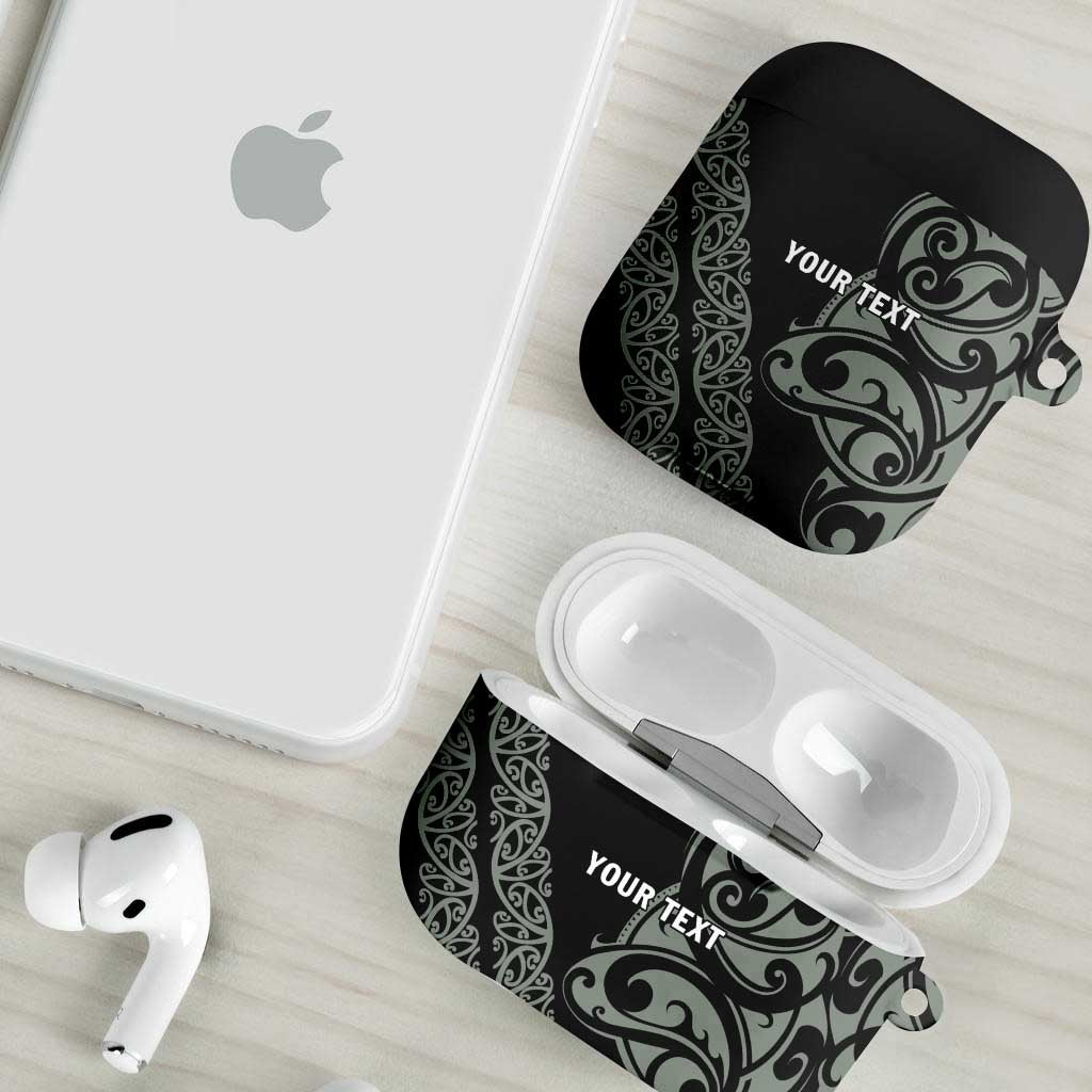 All Black Maori Tribal Tattoo Personalised AirPods Case Moss Green Polynesian Style - Polynesian Pride