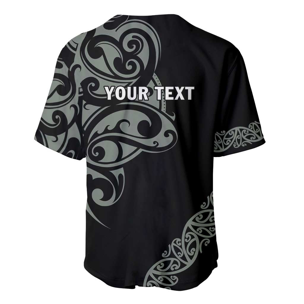 All Black Maori Tribal Tattoo Personalised Baseball Jersey Moss Green Polynesian Style - Polynesian Pride