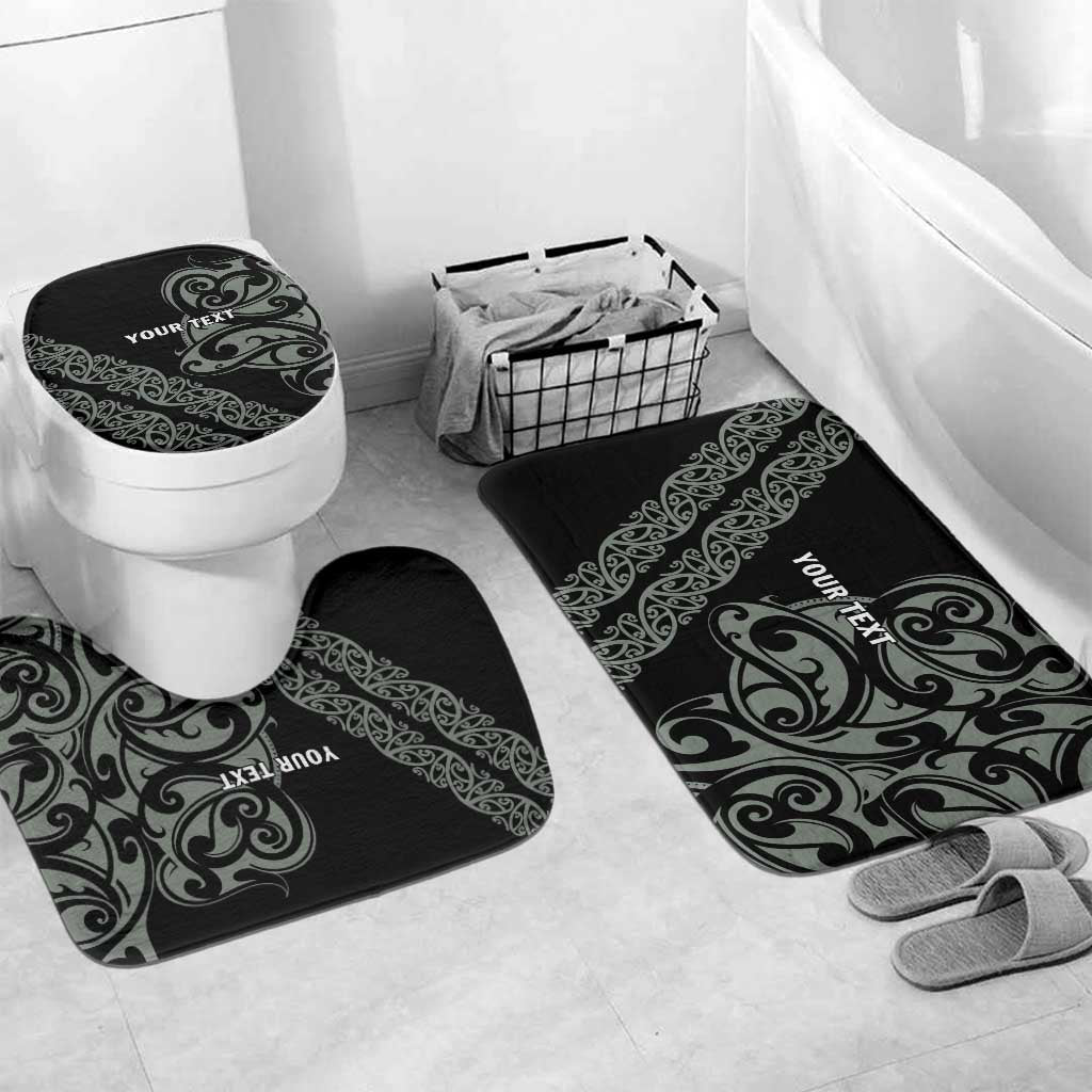 All Black Maori Tribal Tattoo Personalised Bathroom Set Moss Green Polynesian Style - Polynesian Pride