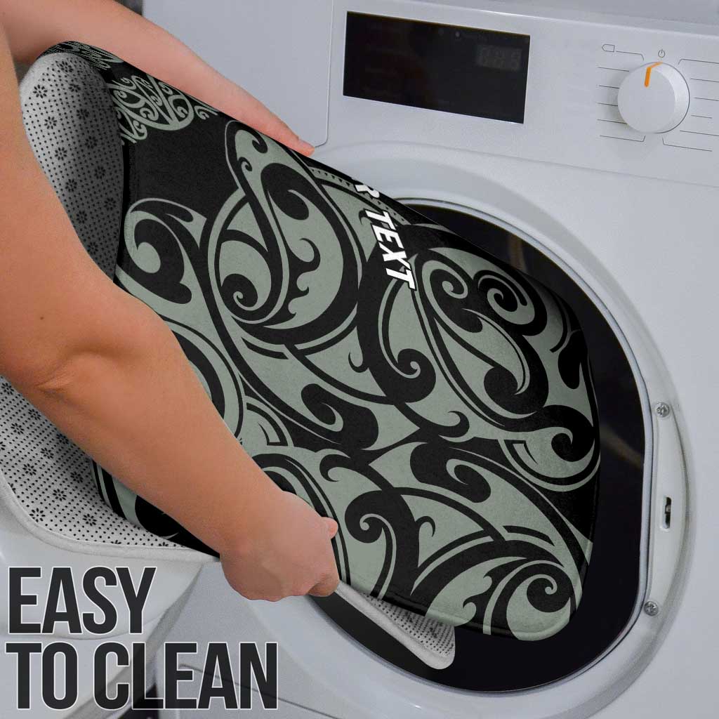 All Black Maori Tribal Tattoo Personalised Bathroom Set Moss Green Polynesian Style - Polynesian Pride