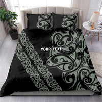 All Black Maori Tribal Tattoo Personalised Bedding Set Moss Green Polynesian Style - Polynesian Pride