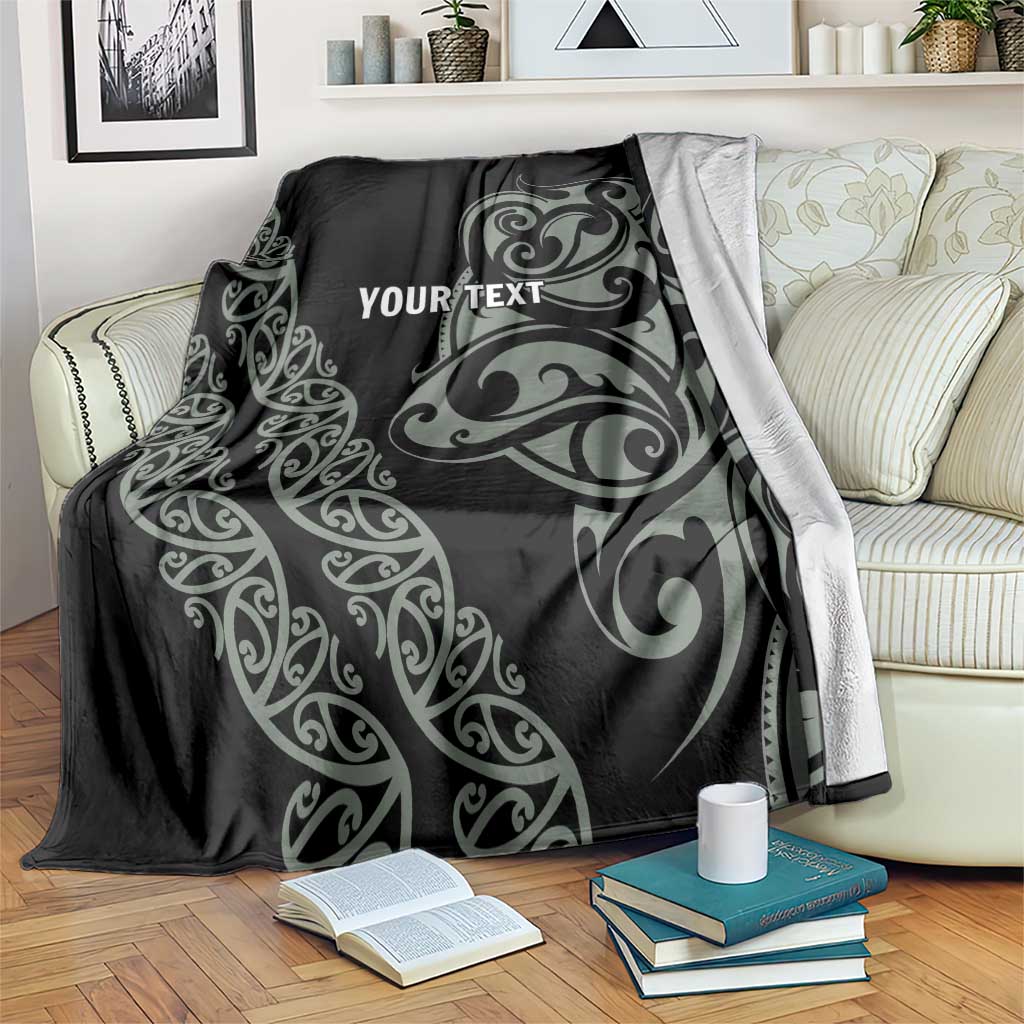 All Black Maori Tribal Tattoo Personalised Blanket Moss Green Polynesian Style - Polynesian Pride