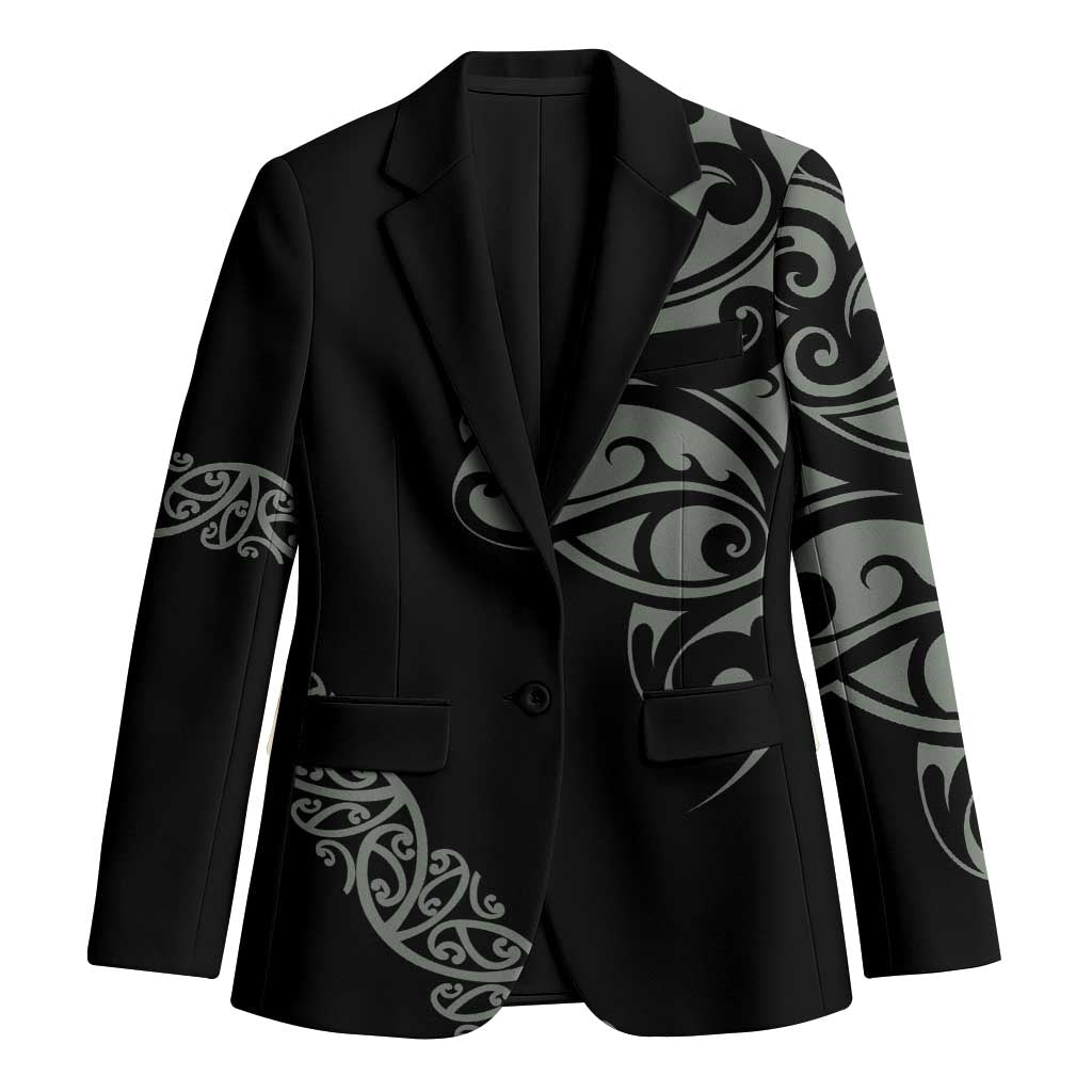 All Black Maori Tribal Tattoo Personalised Blazer Moss Green Polynesian Style - Polynesian Pride