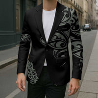 All Black Maori Tribal Tattoo Personalised Blazer Moss Green Polynesian Style - Polynesian Pride