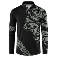 All Black Maori Tribal Tattoo Personalised Button Sweatshirt Moss Green Polynesian Style - Polynesian Pride