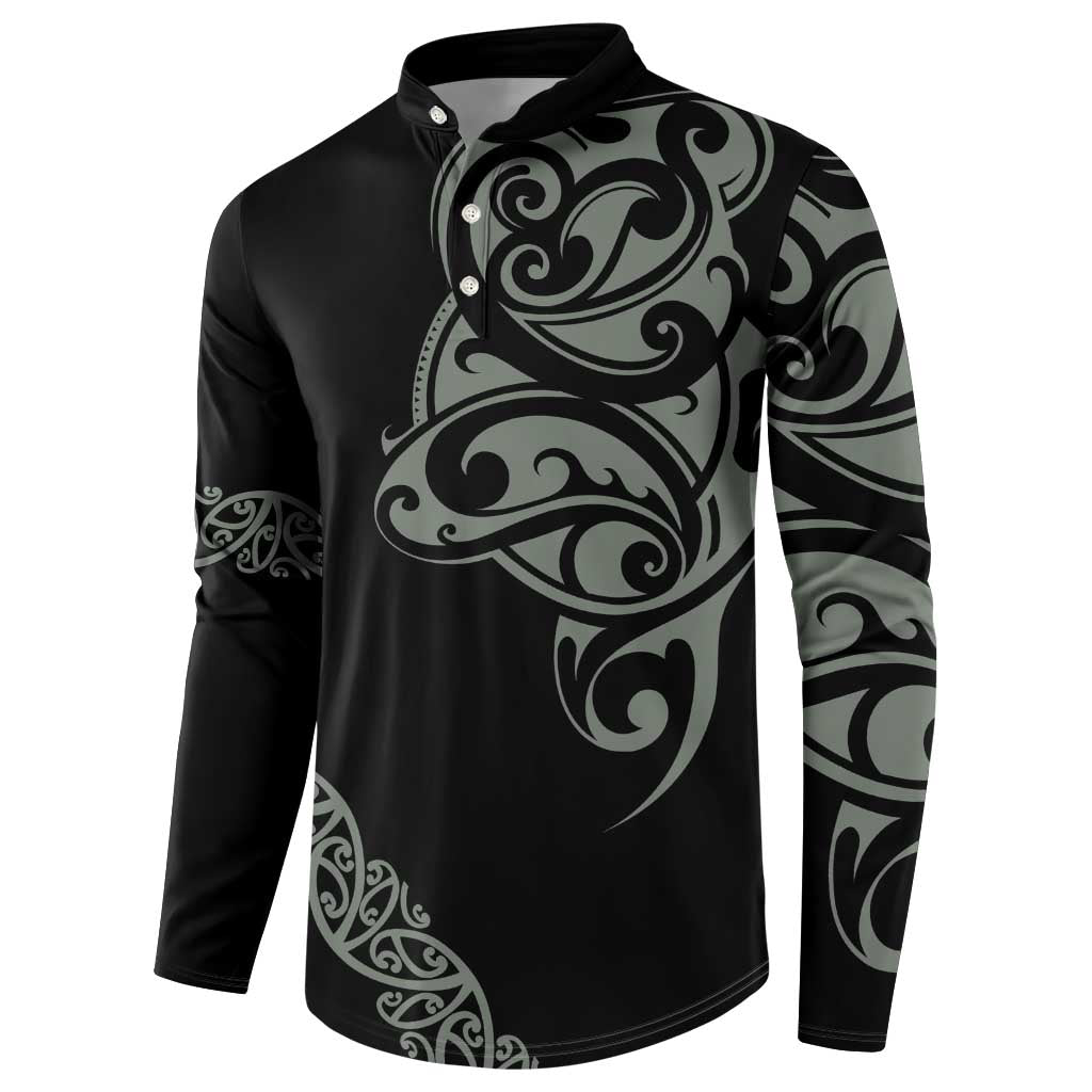 All Black Maori Tribal Tattoo Personalised Button Sweatshirt Moss Green Polynesian Style - Polynesian Pride