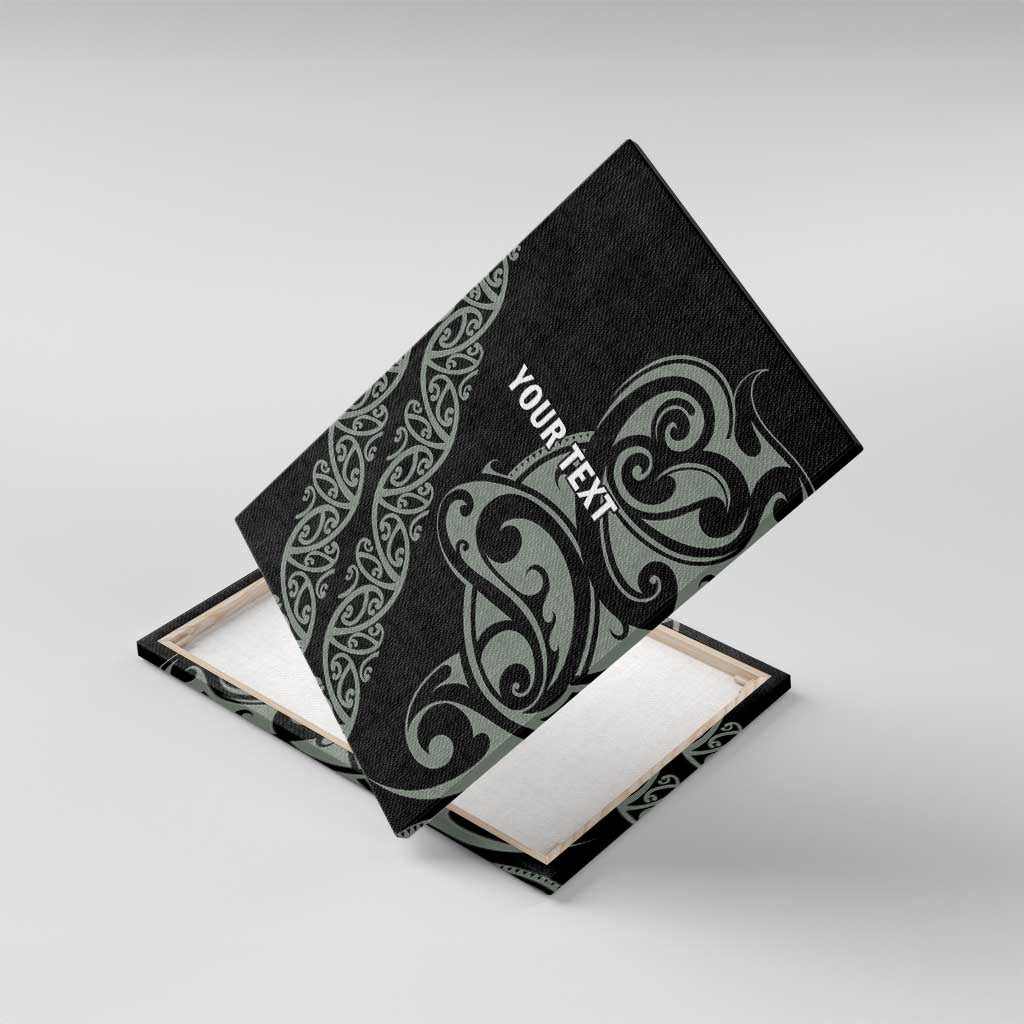 All Black Maori Tribal Tattoo Personalised Canvas Wall Art Moss Green Polynesian Style - Polynesian Pride