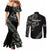 All Black Maori Tribal Tattoo Personalised Couples Matching Mermaid Dress and Long Sleeve Button Shirt Moss Green Polynesian Style - Polynesian Pride
